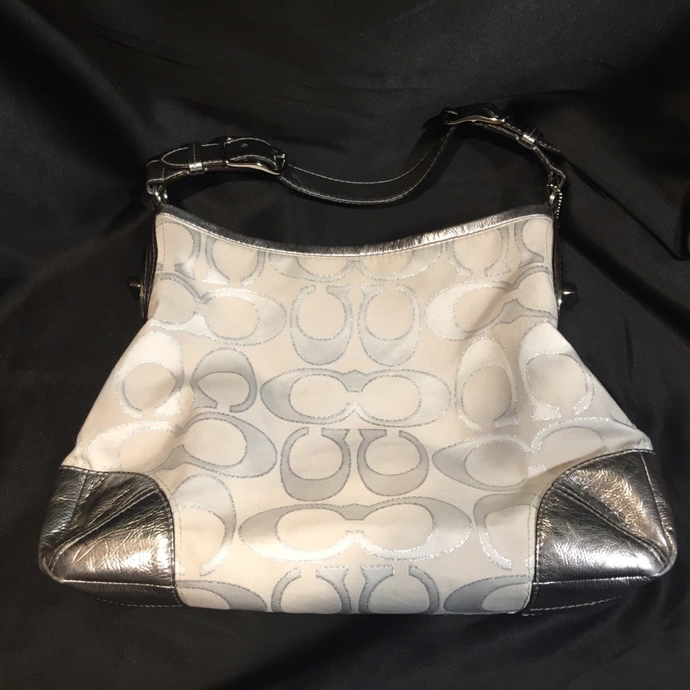 Coach Metallic Silver Sateen shoulder purse